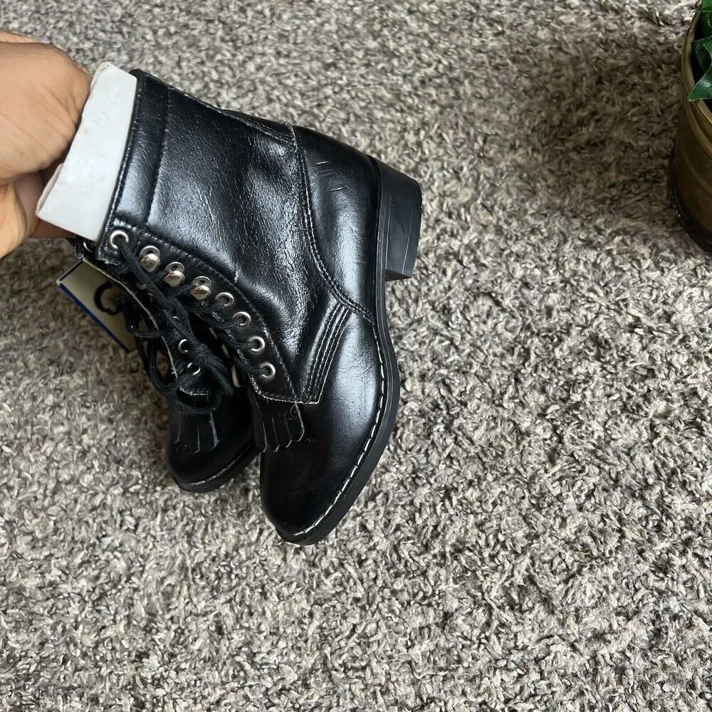 Vintage Buffalo Gap Kids Black Western Boots Kiltie Lace Up Size 10 New